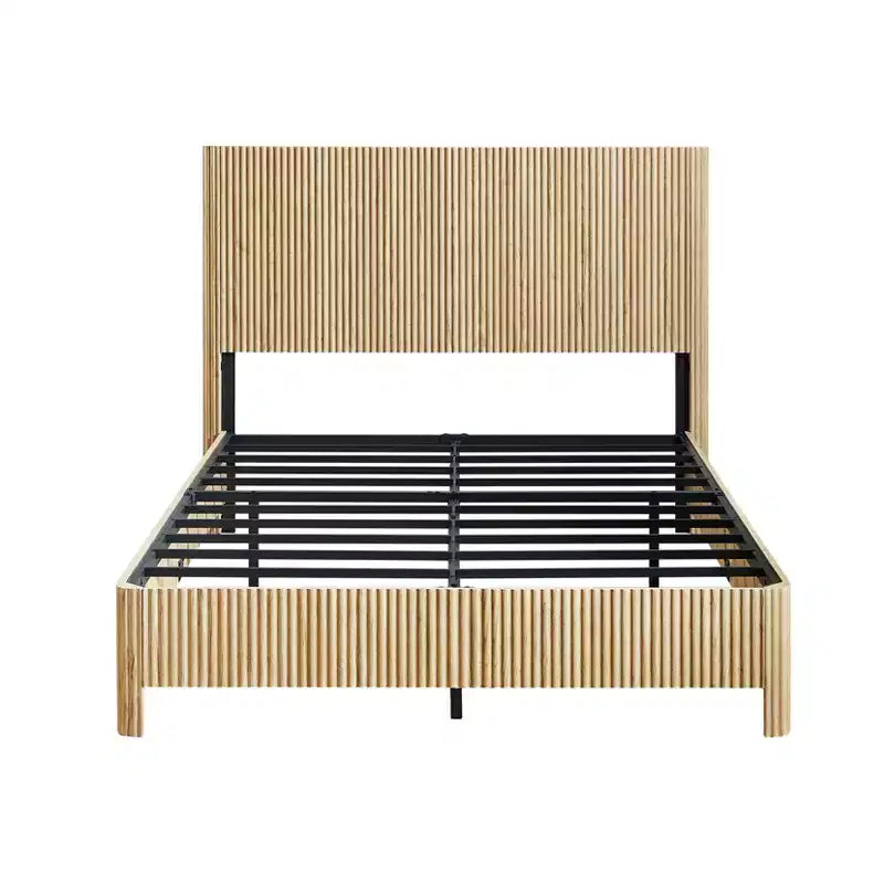Cadre de lit plateforme en bois taille Full / Queen / King avec accents ondulés - ModernLuxe