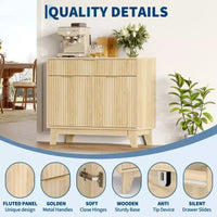 Buffet de rangement 33", armoire de bar à café cannelée avec poignées dorées, meuble console média en bois, desserte d'appoint pour salon, cuisine, maison