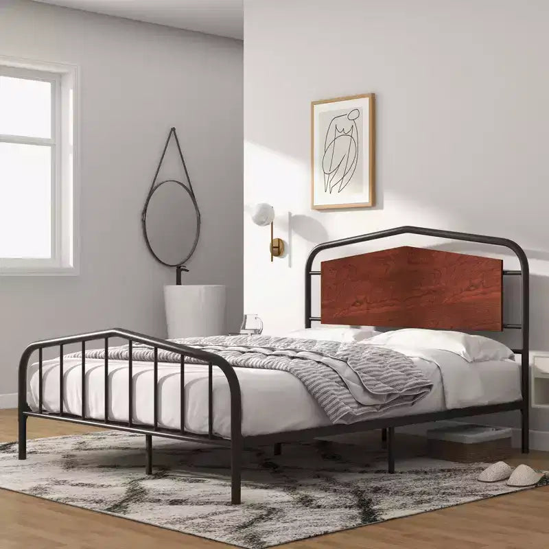 Cadre de lit taille Full avec tête et pied de lit en bois, lit plateforme robuste avec rangement sous le lit, construction métallique solide, montage facile
