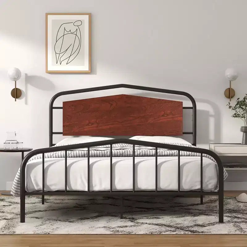 Cadre de lit taille Full avec tête et pied de lit en bois, lit plateforme robuste avec rangement sous le lit, construction métallique solide, montage facile
