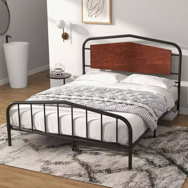 Cadre de lit taille Full avec tête et pied de lit en bois, lit plateforme robuste avec rangement sous le lit, construction métallique solide, montage facile