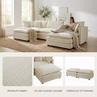 Canapé sectionnel modulaire en U Homy Casa en chenille avec ottomans réversibles, confort profond rembourré, beige