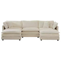 Canapé sectionnel modulaire en U Homy Casa en chenille avec ottomans réversibles, confort profond rembourré, beige