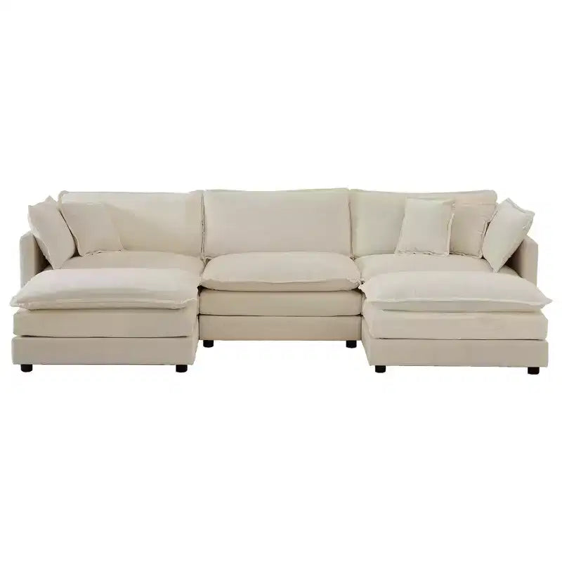 Canapé sectionnel modulaire en U Homy Casa en chenille avec ottomans réversibles, confort profond rembourré, beige