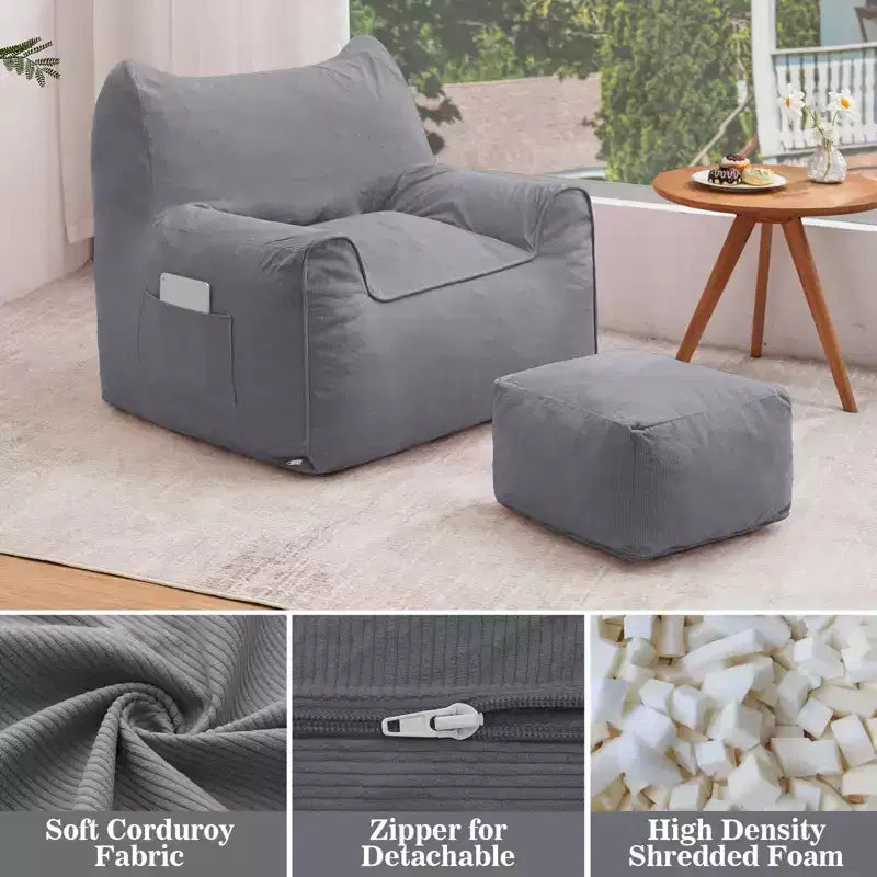 Pouf poire ergonomique Hommpa en forme de chat en velours côtelé avec pouf pour adultes - Canapé de détente ergonomique moelleux, siège gaming et relaxation