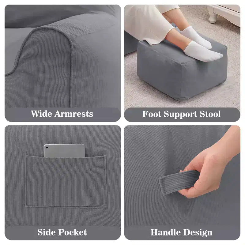 Pouf poire ergonomique Hommpa en forme de chat en velours côtelé avec pouf pour adultes - Canapé de détente ergonomique moelleux, siège gaming et relaxation