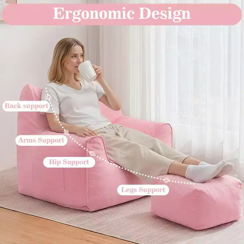 Pouf poire ergonomique Hommpa en forme de chat en velours côtelé avec pouf pour adultes - Canapé de détente ergonomique moelleux, siège gaming et relaxation