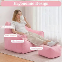 Pouf poire ergonomique Hommpa en forme de chat en velours côtelé avec pouf pour adultes - Canapé de détente ergonomique moelleux, siège gaming et relaxation