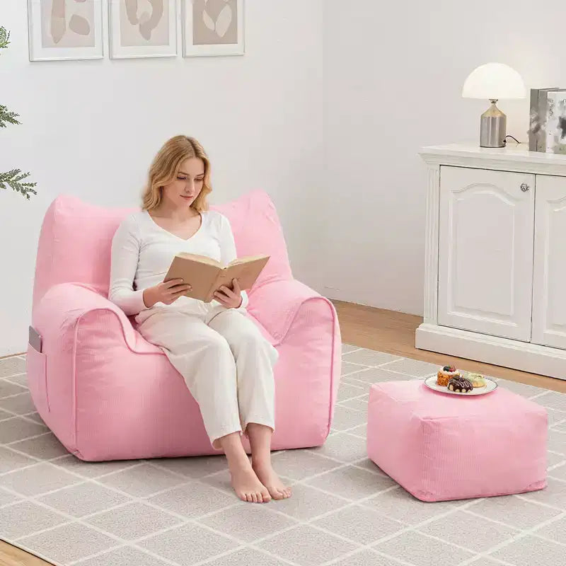 Pouf poire ergonomique Hommpa en forme de chat en velours côtelé avec pouf pour adultes - Canapé de détente ergonomique moelleux, siège gaming et relaxation