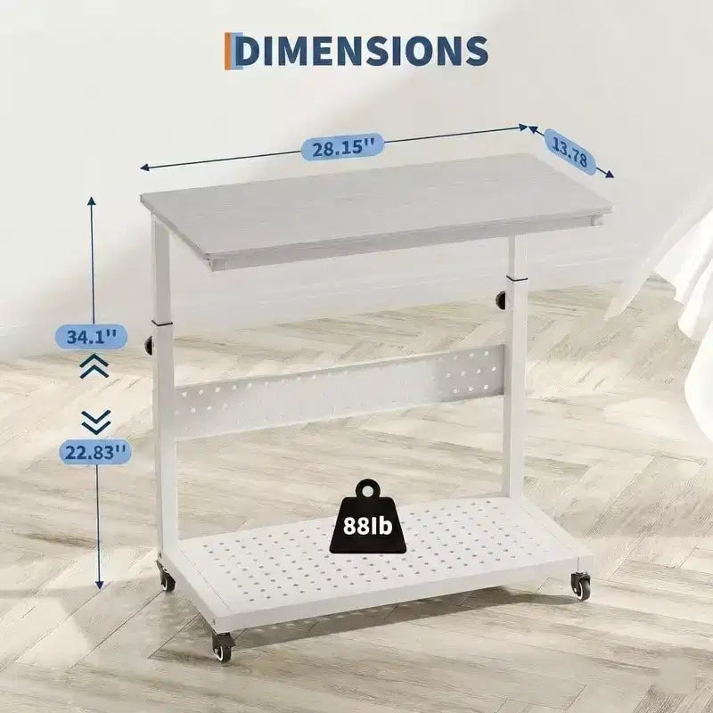 Support CPU roulant réglable avec gestion des câbles, hauteur 22.83-34.1 pouces pour sous le bureau. Support tour mobile à 2 niveaux pour bureau et maison, blanc