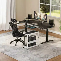 Support CPU roulant réglable avec gestion des câbles, hauteur 22.83-34.1 pouces pour sous le bureau. Support tour mobile à 2 niveaux pour bureau et maison, blanc
