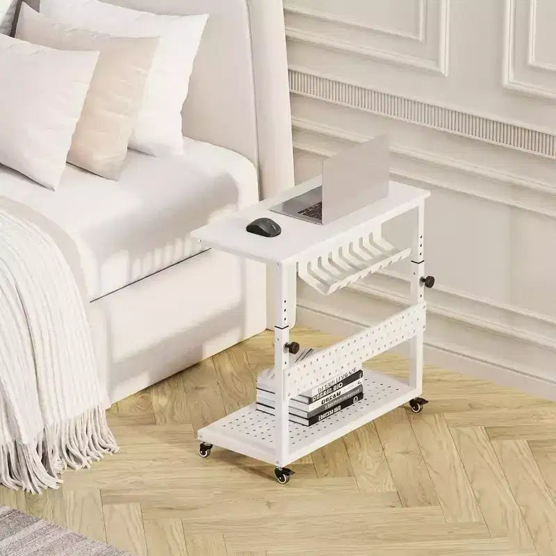 Support CPU roulant réglable avec gestion des câbles, hauteur 22.83-34.1 pouces pour sous le bureau. Support tour mobile à 2 niveaux pour bureau et maison, blanc