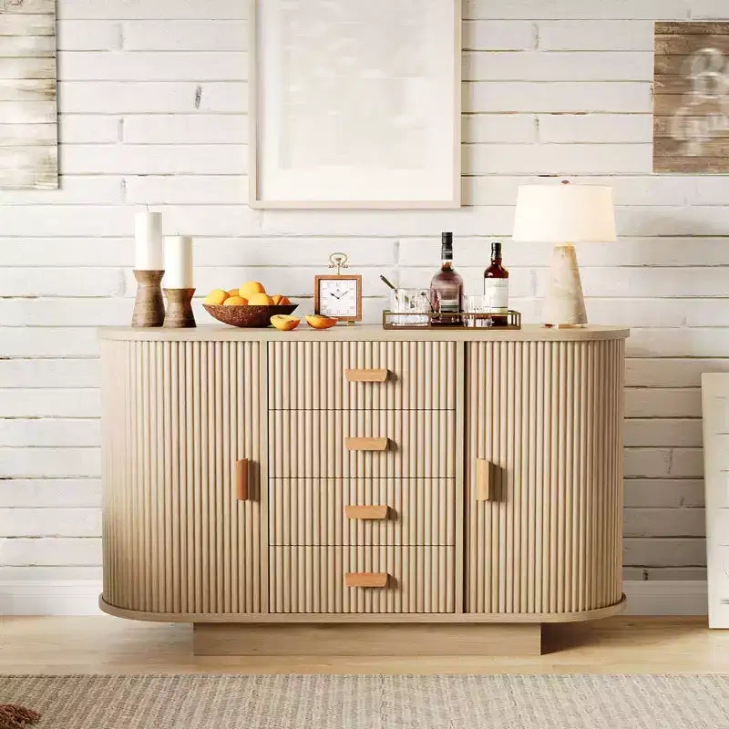 Meuble buffet bahut de 119 cm avec rangement, buffet de bar à café cannelé avec 4 tiroirs et 2 portes coulissantes, table de buffet en bois pour la cuisine et le salon