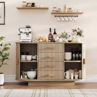 Buffet enfilade de 47 pouces avec rangement, meuble de bar à café cannelé avec 4 tiroirs et 2 portes coulissantes, buffet en bois pour cuisine et salon