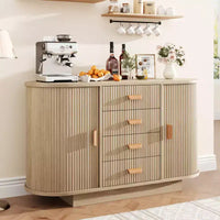 Buffet enfilade de 47 pouces avec rangement, meuble de bar à café cannelé avec 4 tiroirs et 2 portes coulissantes, buffet en bois pour cuisine et salon