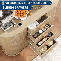Buffet enfilade de 47 pouces avec rangement, meuble de bar à café cannelé avec 4 tiroirs et 2 portes coulissantes, buffet en bois pour cuisine et salon