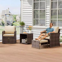 Ensemble canapé de patio 5 pièces à dossier haut, mobilier d'extérieur en rotin PE avec coussins moelleux, 2 poufs et table, pour jardin, balcon, porche, bord de piscine