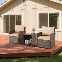 Ensemble canapé de patio 5 pièces à dossier haut, mobilier d'extérieur en rotin PE avec coussins moelleux, 2 poufs et table, pour jardin, balcon, porche, bord de piscine