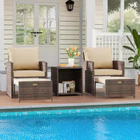 Ensemble canapé de patio 5 pièces à dossier haut, mobilier d'extérieur en rotin PE avec coussins moelleux, 2 poufs et table, pour jardin, balcon, porche, bord de piscine