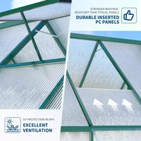 Serre en polycarbonate avec cadre en aluminium 8'X16', Serre robuste avec structure à montage rapide et lucarne de toit, Kit de serres en aluminium amélioré