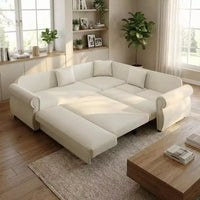Homy Casa Canapé d'angle convertible 88" en L avec lit escamotable, revêtement chenille, 5 places, beige