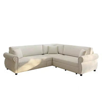 Homy Casa Canapé d'angle convertible 88" en L avec lit escamotable, revêtement chenille, 5 places, beige