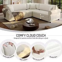 Homy Casa Canapé d'angle convertible 88" en L avec lit escamotable, revêtement chenille, 5 places, beige
