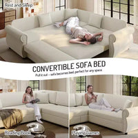 Homy Casa Canapé d'angle convertible 88" en L avec lit escamotable, revêtement chenille, 5 places, beige