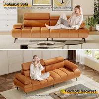 Canapé-lit 3 places en similicuir 86,6 po – Canapé-futon convertible avec dossier réglable et design divisé – Marron
