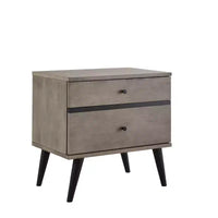 Table de chevet Sutro Mid-Century Modern avec 2 tiroirs et pieds noirs - Gris/Noir - iNSPIRE Q