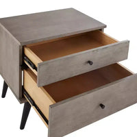 Table de chevet Sutro Mid-Century Modern avec 2 tiroirs et pieds noirs - Gris/Noir - iNSPIRE Q