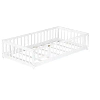 Lit de plancher double Luxystar avec clôture et porte pour chambre d'enfant