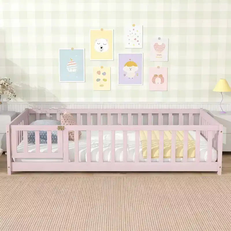Lit de plancher double Luxystar avec clôture et porte pour chambre d'enfant