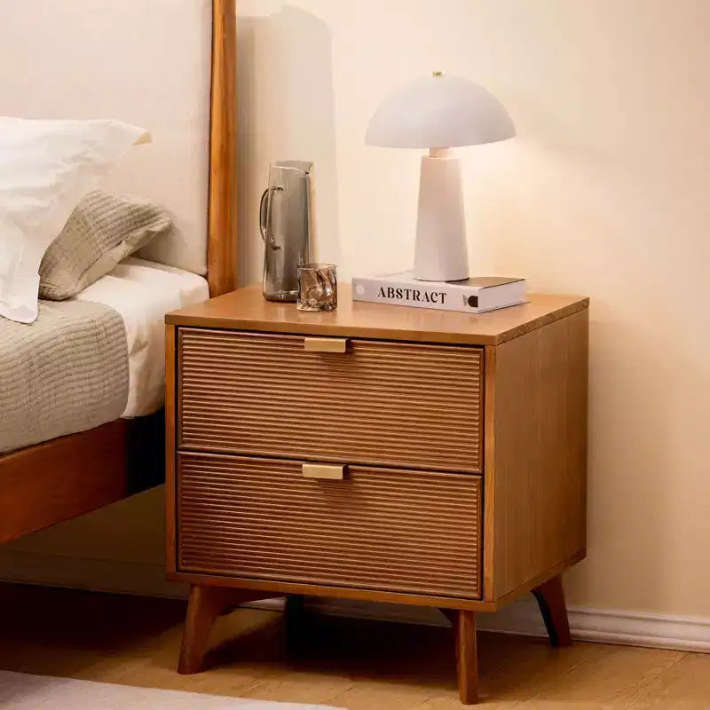 Table de chevet Linea Tambour à 2 tiroirs avec poignée en laiton