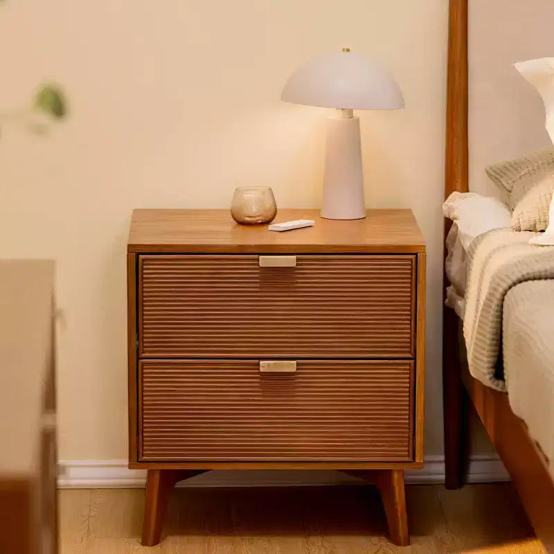 Table de chevet Linea Tambour à 2 tiroirs avec poignée en laiton