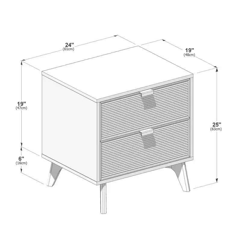 Table de chevet Linea Tambour à 2 tiroirs avec poignée en laiton