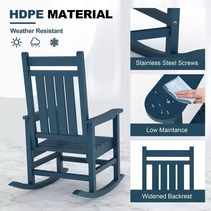 Ensemble de fauteuils à bascule extérieurs en HDPE toutes saisons, fauteuils à dossier haut pour porche et patio, robustes et confortables, montage facile, lot de 2 pièces