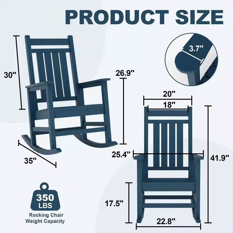 Ensemble de fauteuils à bascule extérieurs en HDPE toutes saisons, fauteuils à dossier haut pour porche et patio, robustes et confortables, montage facile, lot de 2 pièces