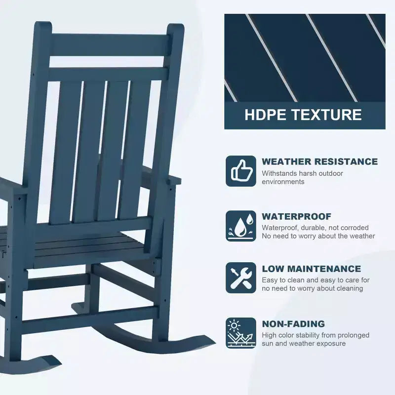 Ensemble de fauteuils à bascule extérieurs en HDPE toutes saisons, fauteuils à dossier haut pour porche et patio, robustes et confortables, montage facile, lot de 2 pièces
