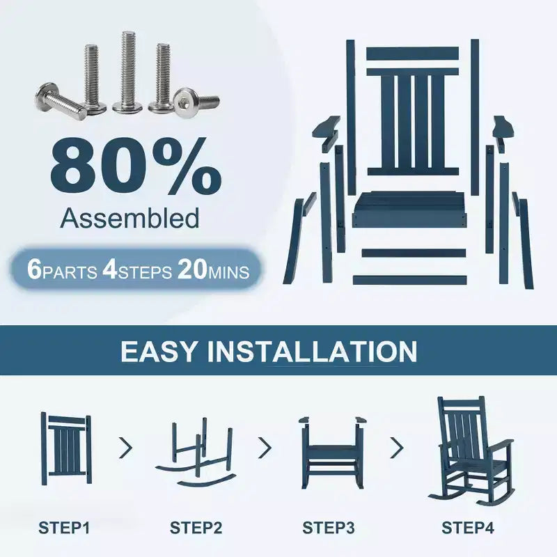 Ensemble de fauteuils à bascule extérieurs en HDPE toutes saisons, fauteuils à dossier haut pour porche et patio, robustes et confortables, montage facile, lot de 2 pièces