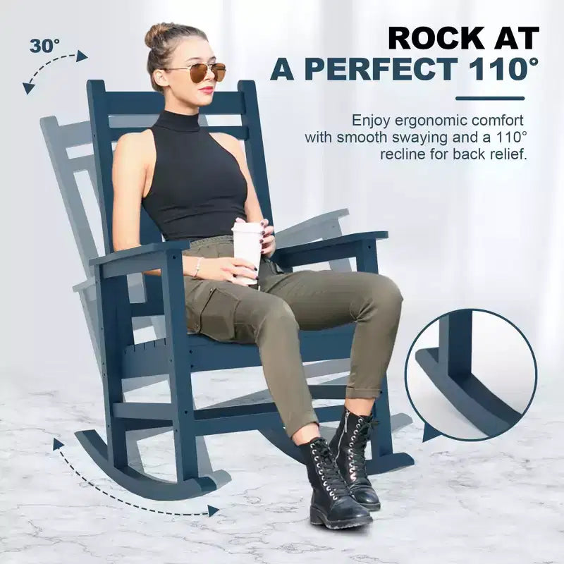 Ensemble de fauteuils à bascule extérieurs en HDPE toutes saisons, fauteuils à dossier haut pour porche et patio, robustes et confortables, montage facile, lot de 2 pièces