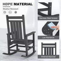 Ensemble de fauteuils à bascule extérieurs en HDPE toutes saisons, fauteuils à dossier haut pour porche et patio, robustes et confortables, montage facile, lot de 2 pièces
