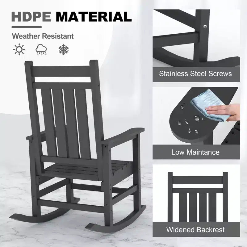 Ensemble de fauteuils à bascule extérieurs en HDPE toutes saisons, fauteuils à dossier haut pour porche et patio, robustes et confortables, montage facile, lot de 2 pièces