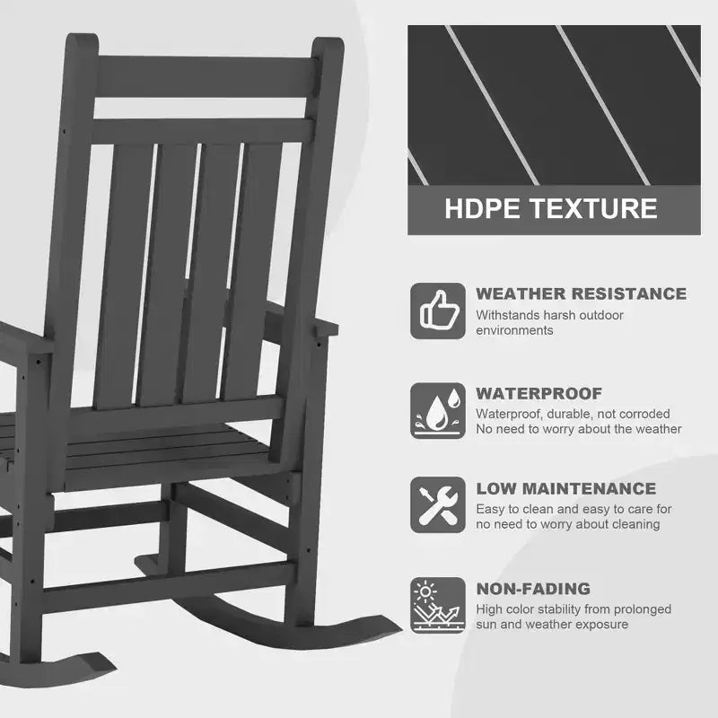 Ensemble de fauteuils à bascule extérieurs en HDPE toutes saisons, fauteuils à dossier haut pour porche et patio, robustes et confortables, montage facile, lot de 2 pièces