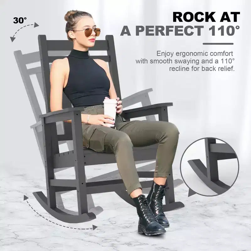 Ensemble de 2 fauteuils à bascule d'extérieur en PEHD tout temps avec dossier haut pour véranda et patio, confort haute résistance, assemblage facile