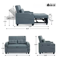 Canapé-lit convertible inclinable en cuir rembourré anti-griffes pour petits espaces avec coussins