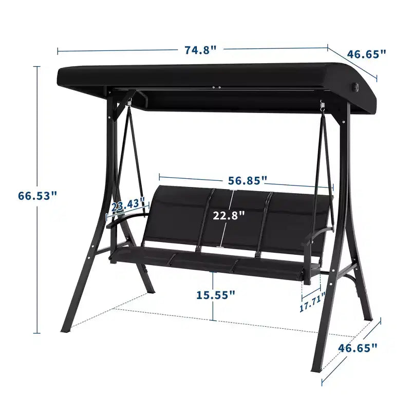 Balancelle d'extérieur avec auvent réglable, balancelle de patio 3 personnes avec ombrage inclinable réglable, balancelle de porche 3 places avec auvent