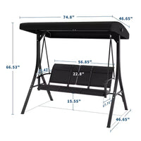 Balancelle d'extérieur avec auvent réglable, balancelle de patio 3 personnes avec ombrage inclinable réglable, balancelle de porche 3 places avec auvent