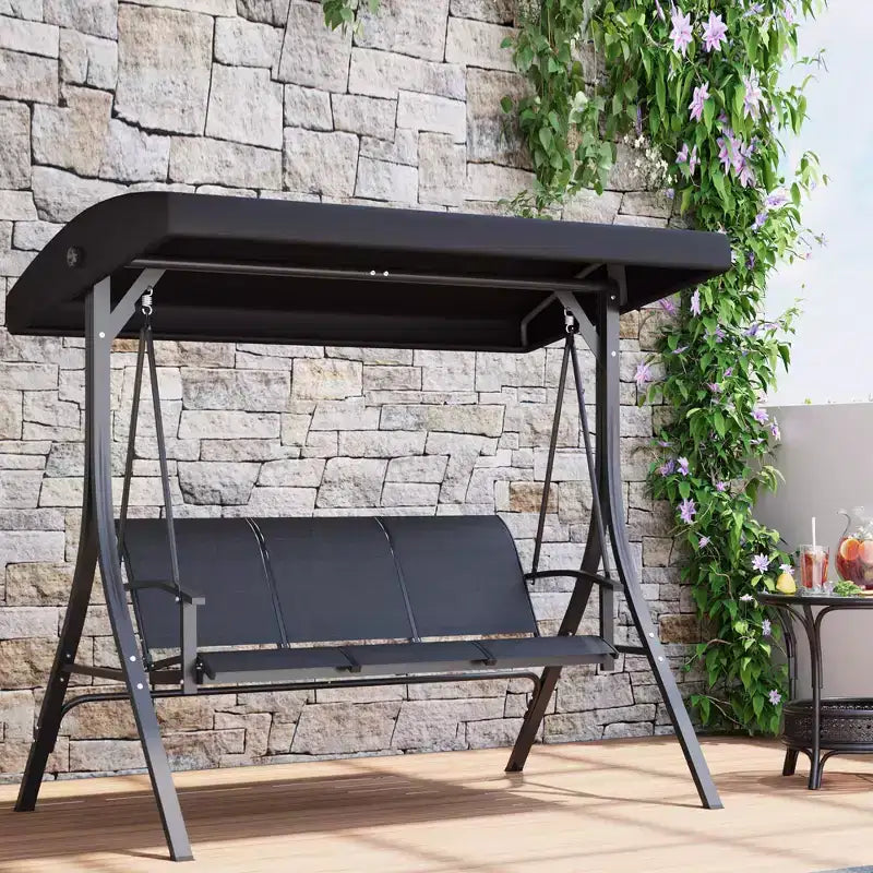 Balancelle d'extérieur avec auvent réglable, balancelle de patio 3 personnes avec ombrage inclinable réglable, balancelle de porche 3 places avec auvent