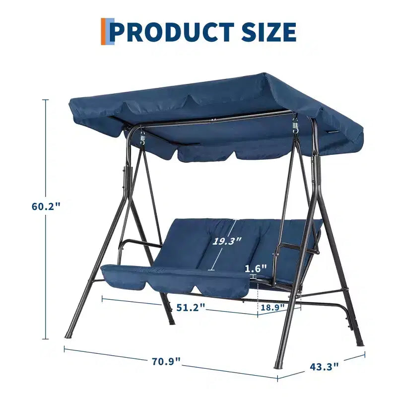 Balancelle d'extérieur avec auvent réglable, balancelle de patio 3 personnes avec ombrage inclinable réglable, balancelle de porche 3 places avec auvent